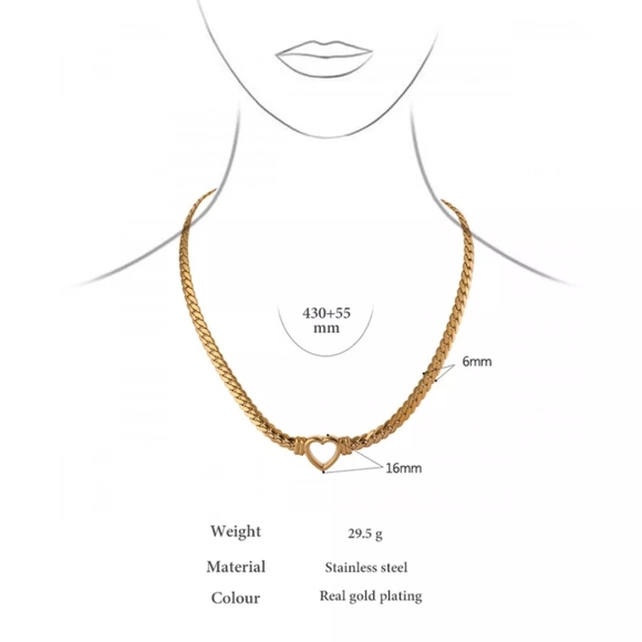 NEW Waterproof 18K Gold Plated Hollow Heart Snake Chain Necklace - Picture 10 of 11